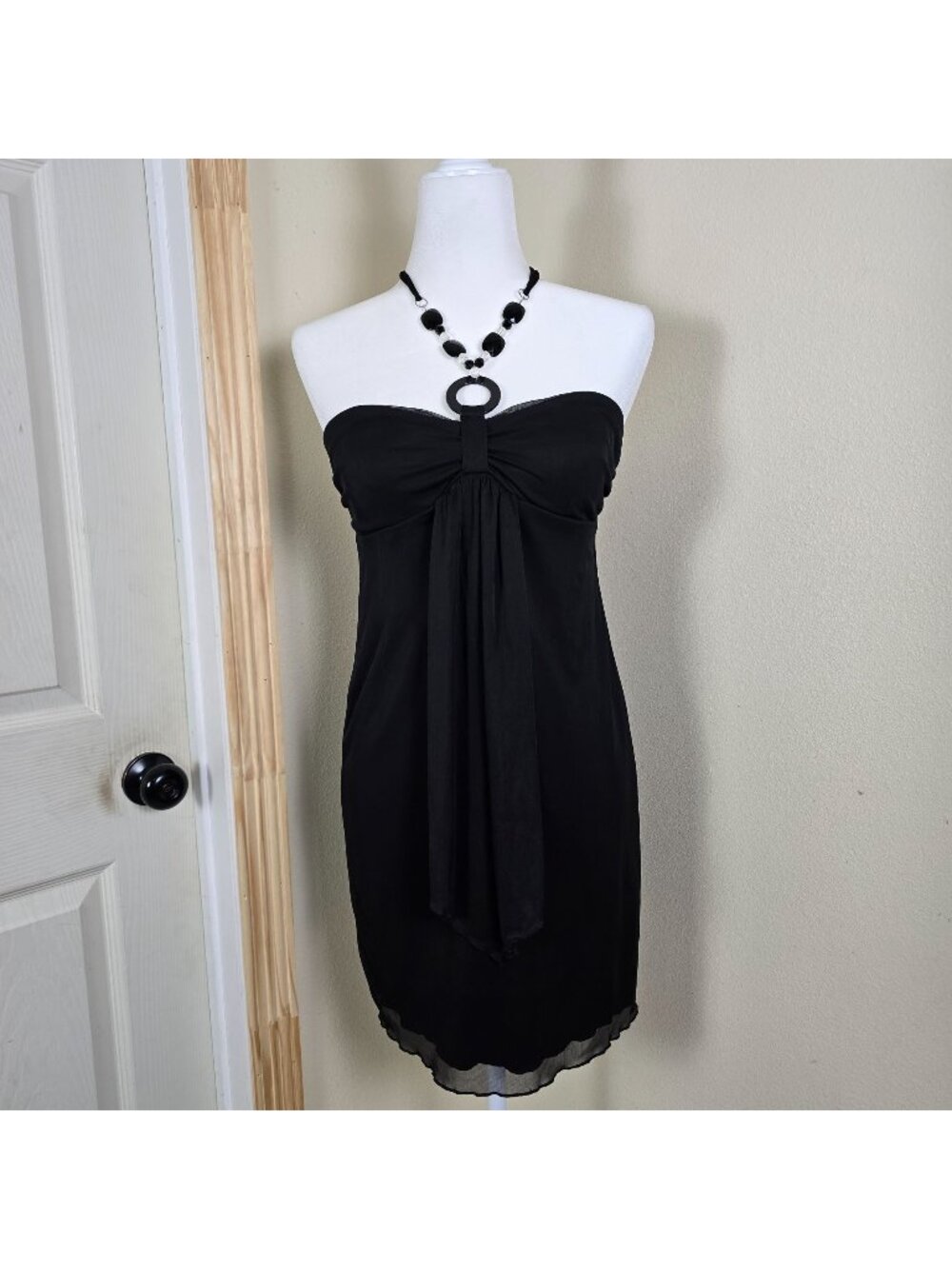 Y2K Sweet Storm Womens Black Whimsigoth Chunky Beaded Halter Mini Dress Medium